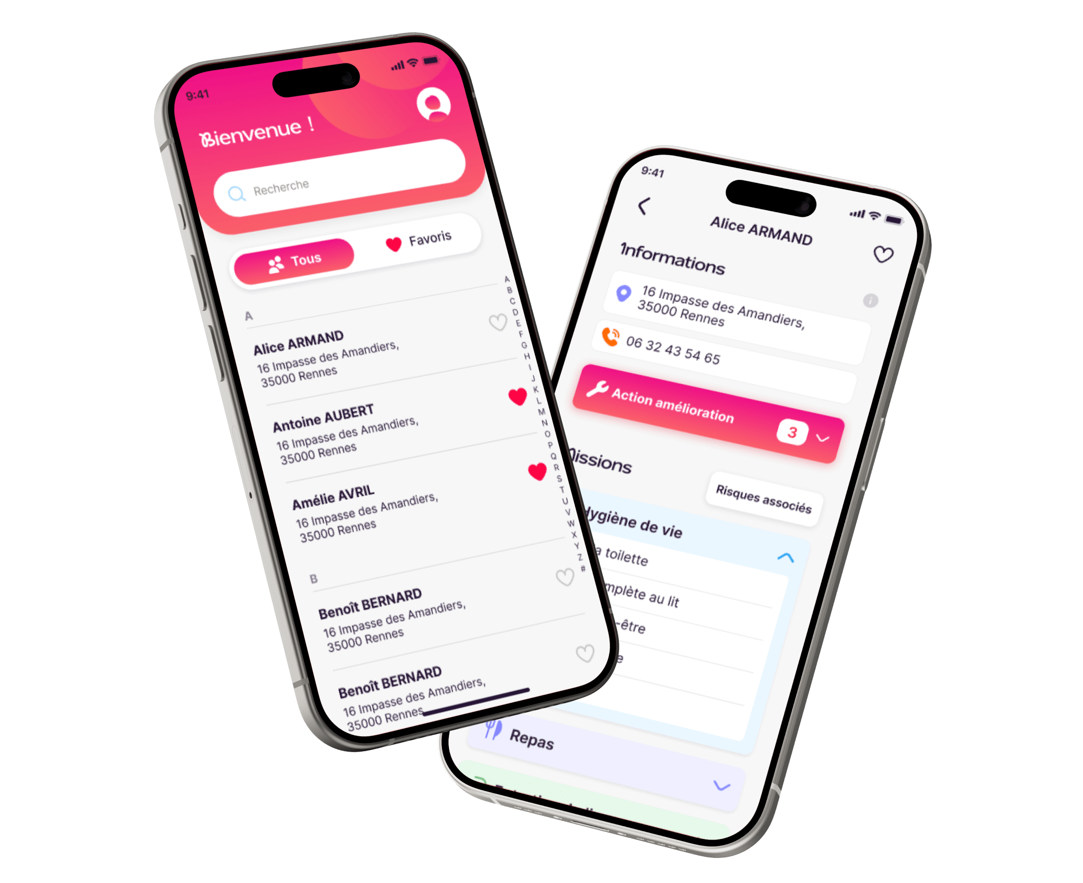 Ecrans de l'application